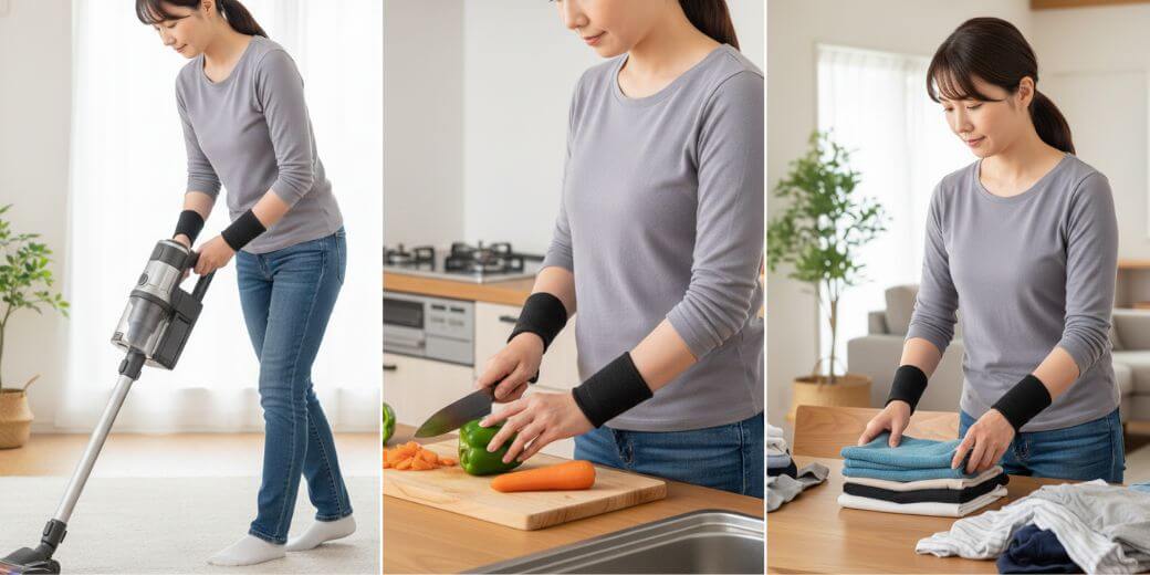 家事中に使える手首サポーター|プラチナサポーターEX リストバンド着用例